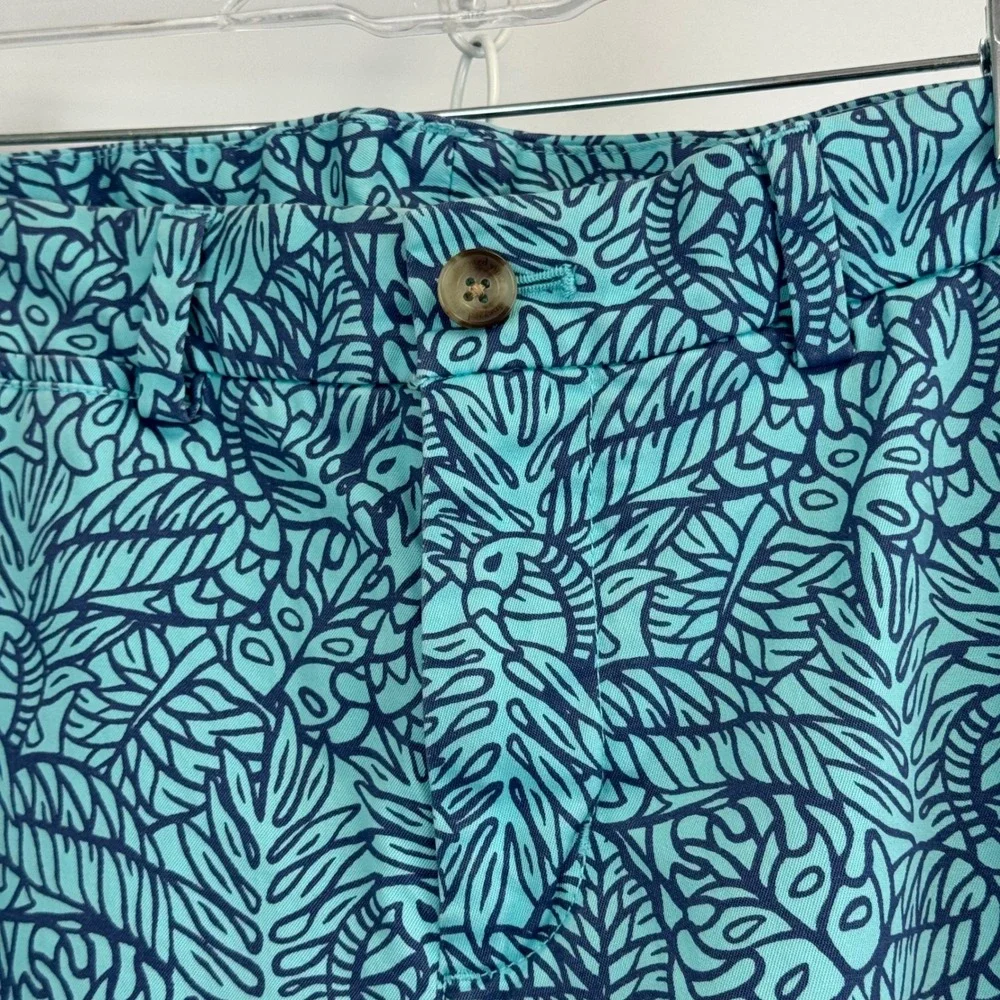 Vineyard Vines Mens Breaker Pant 28x32 Turquoise Navy Tropical Leaf Print Chino